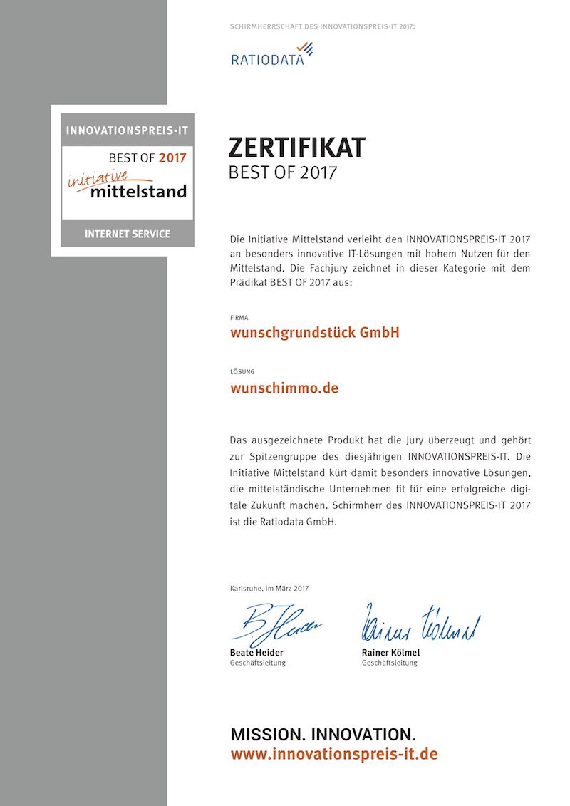 Zertifikat, Innovationspreis IT 2017