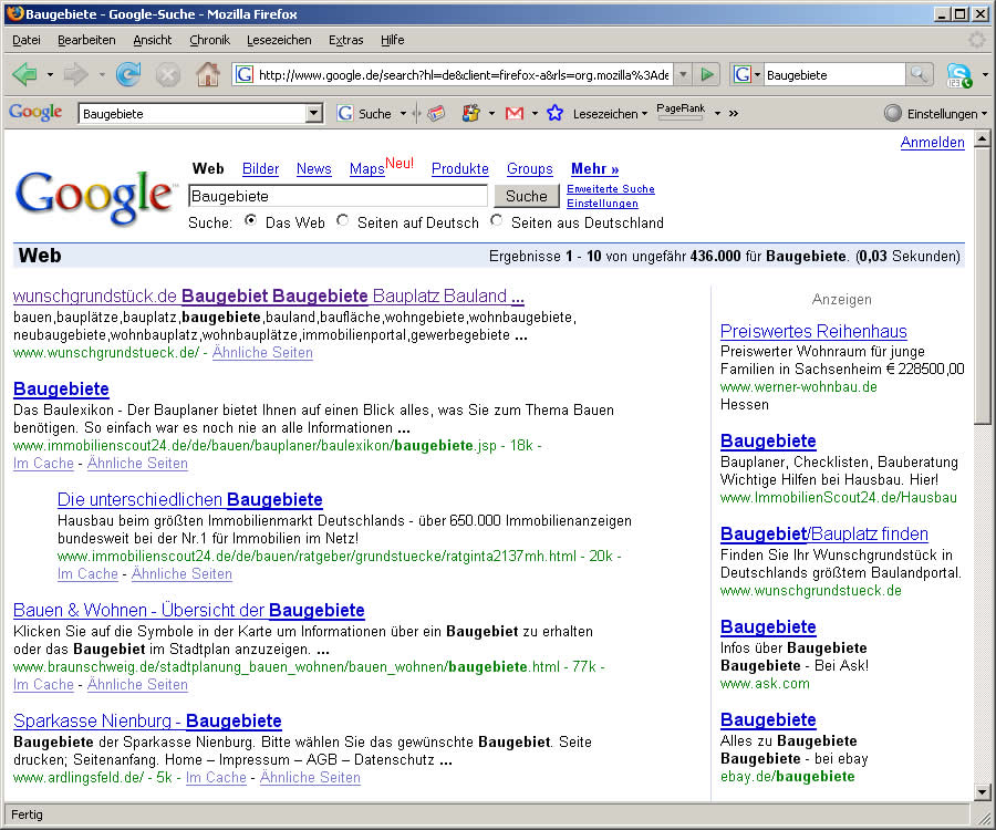 Google Suchergebnis Baugebiet