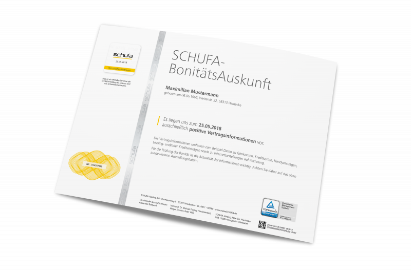Zertifikat SCHUFA BonitätsAuskunft